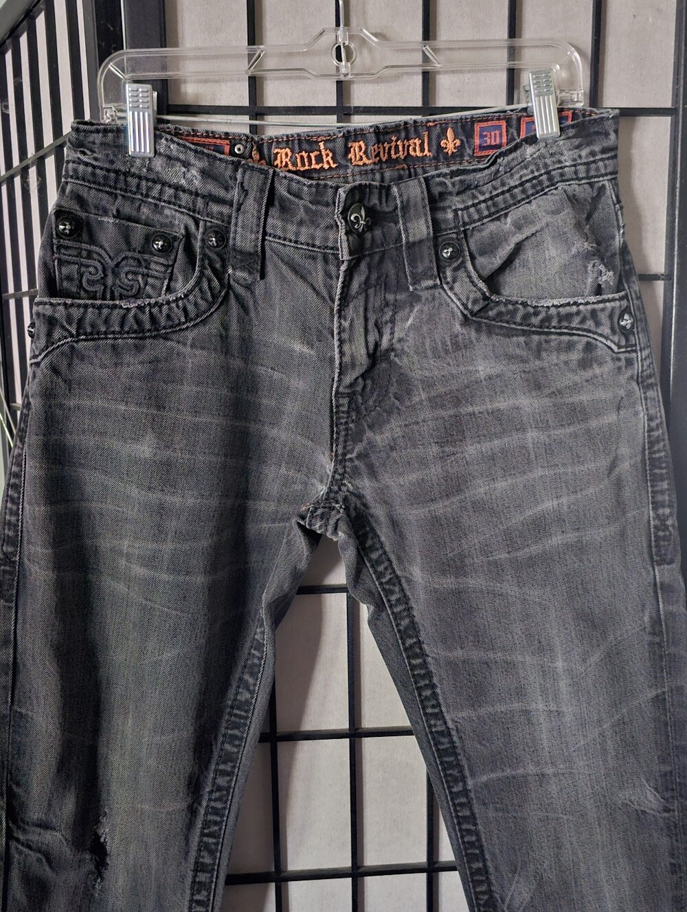 Rock Revival Men’s Charcoal Faded Slim Straight Jeans "Steven"